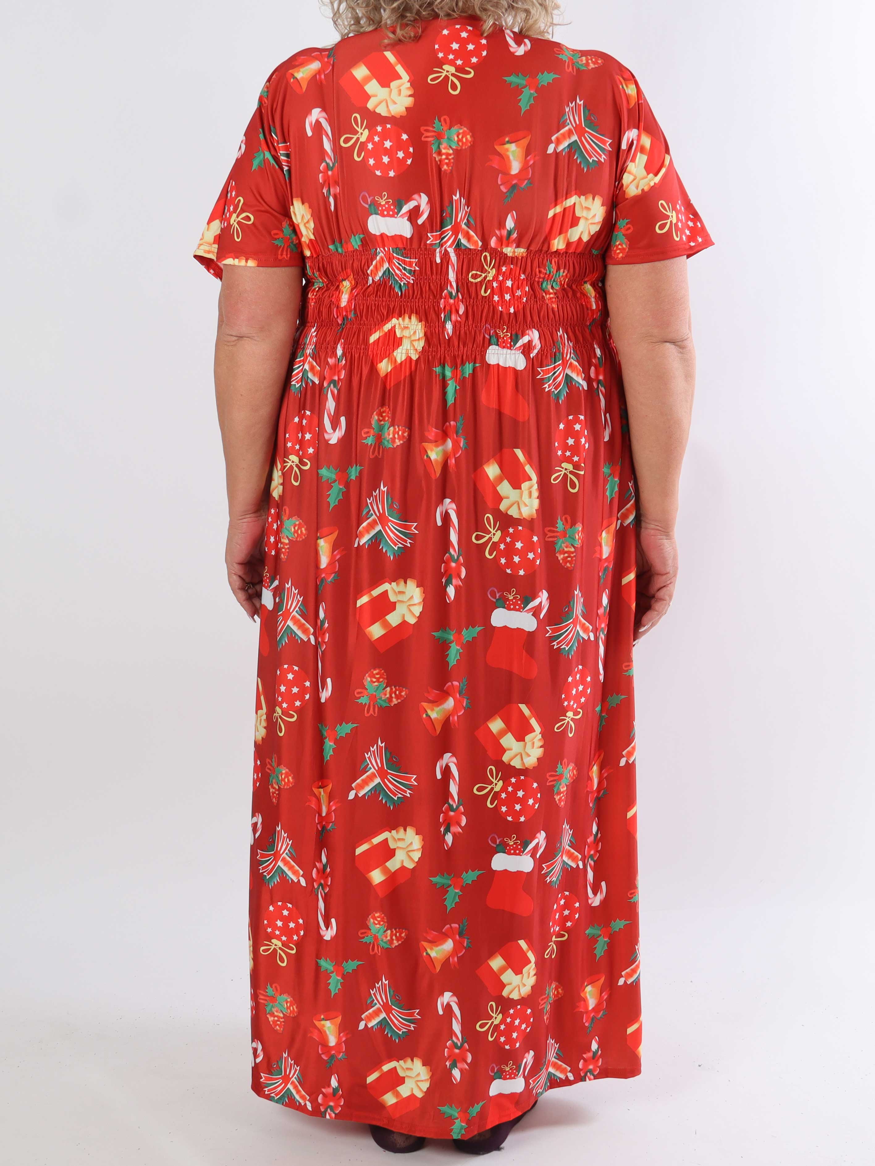 Pams Holiday - Lang elastisk plus size kjole med julemotiver